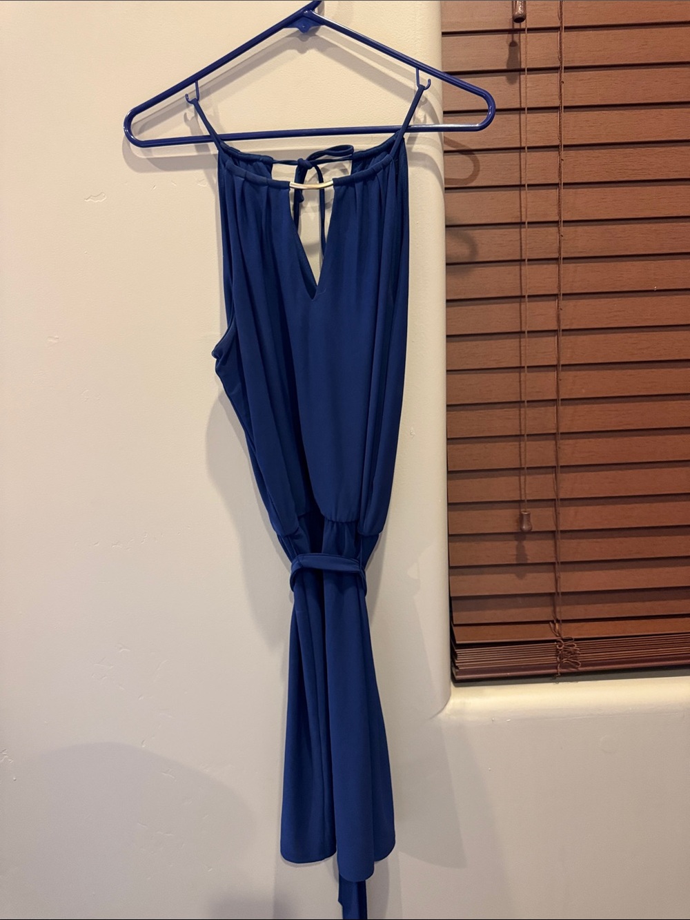 White House Black Market Royal Blue Halter Midi Dress with Waist Tie
